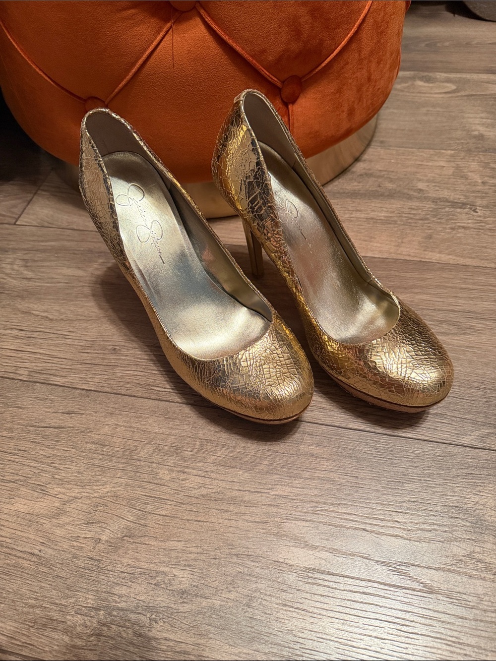 Jessica Simpson Gold Textured High Heel Pumps